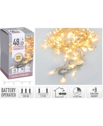 LAMPKI LED 48 SZT. BATERYJNE CIEPŁA BIAŁA