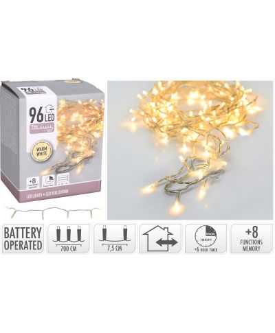 LAMPKI LED 96 SZT. BATERYJNE CIEPŁA BIAŁA