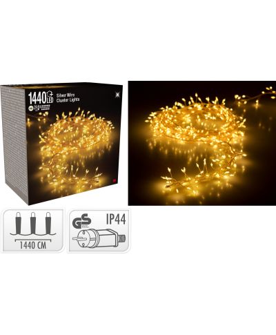 LAMPKI CLUSTER NA SREBRNYM DRUCIKU 1440LED CIEPŁA BIAŁA