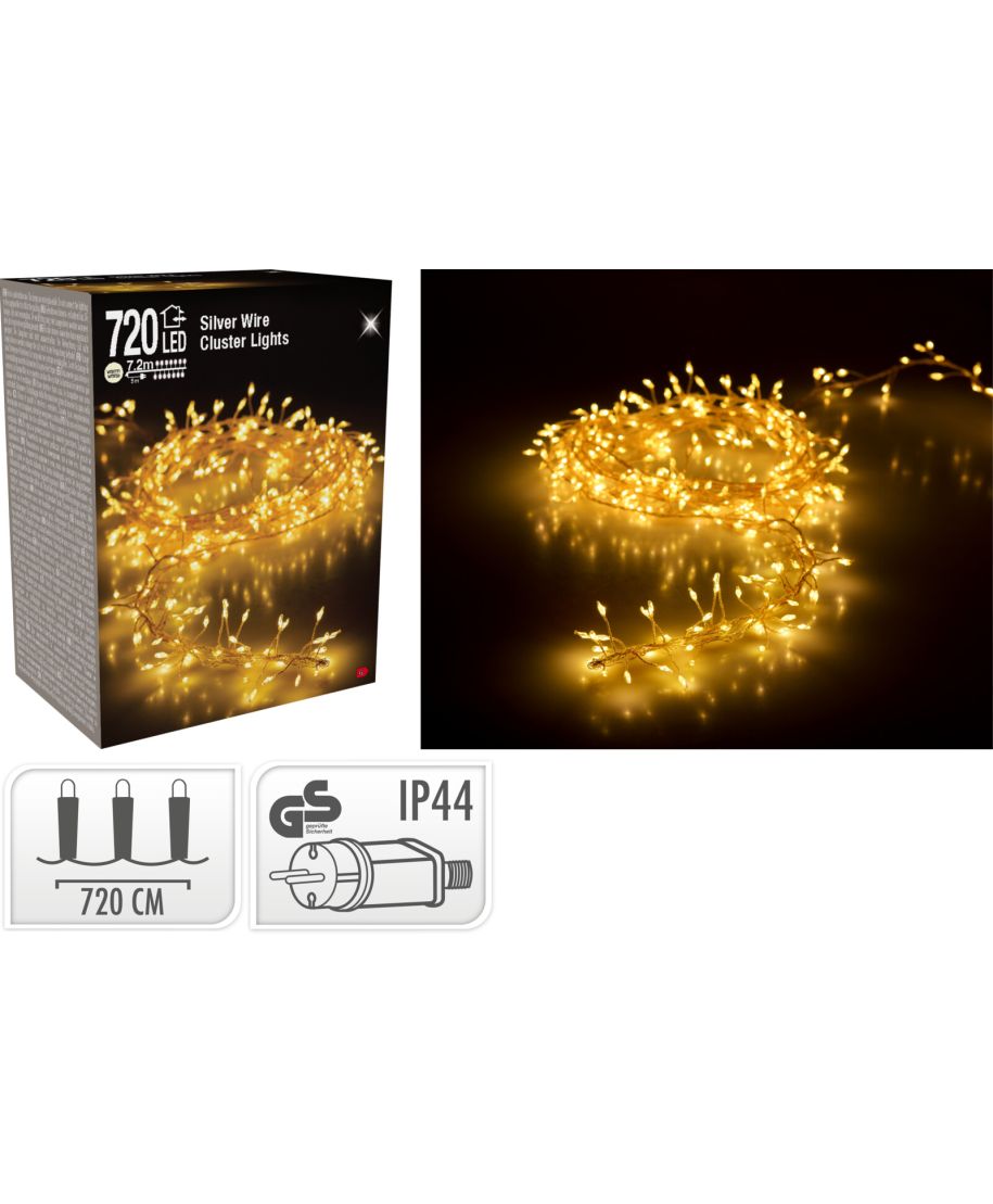 LAMPKI CLUSTER NA SREBRNYM DRUCIKU 720 LED CIEPŁA BIAŁA
