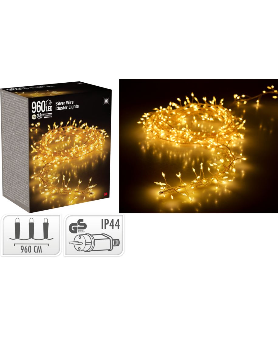 LAMPKI CLUSTER NA SREBRNYM DRUCIKU 960 LED CIEPŁA BIAŁA