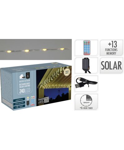 GIRLANDA SOLARNA 240 LED CIEPŁA BIAŁA