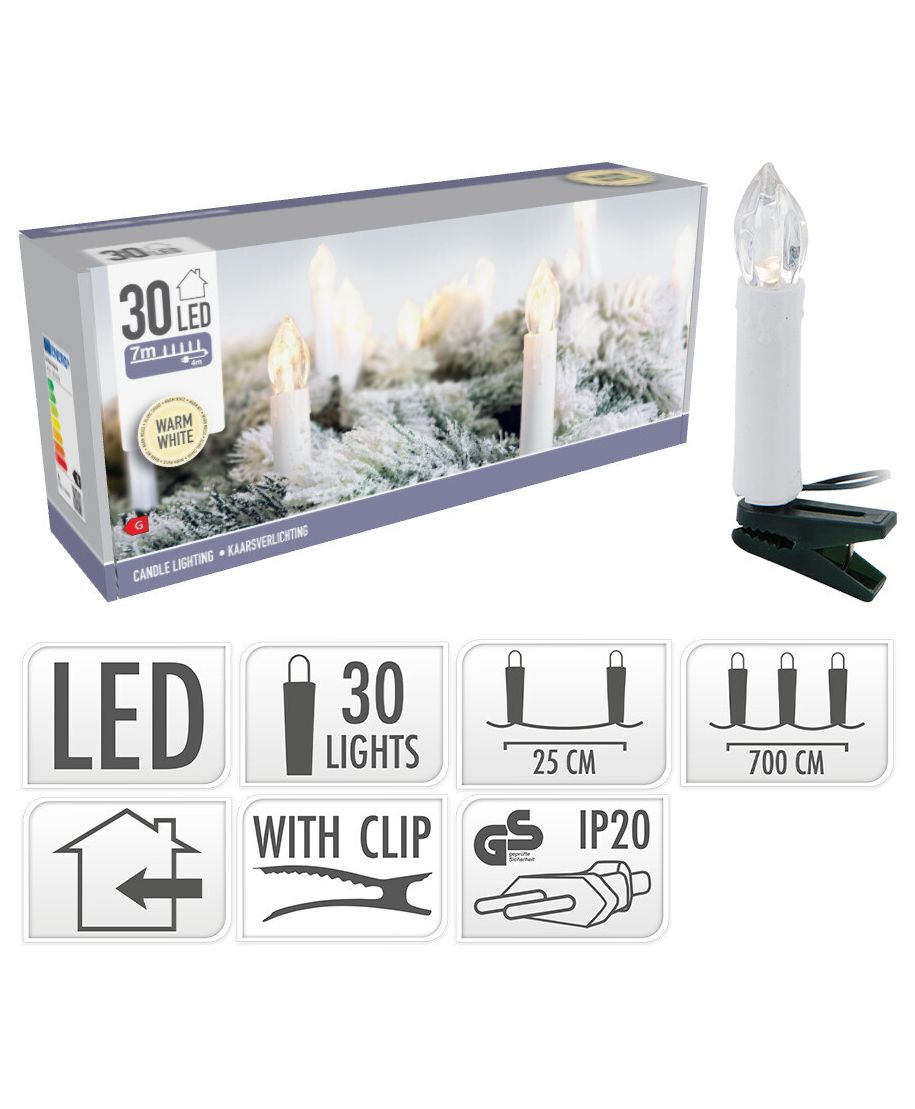 LAMPKI ŚWIECZKI 30 LED CIEPŁA BIAŁA DO WEWNĄTRZ