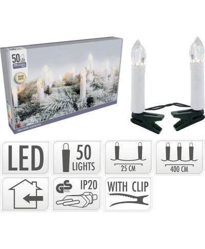 LAMPKI ŚWIECZKI 50 LED CIEPŁA BIAŁA DO WEWNĄTRZ