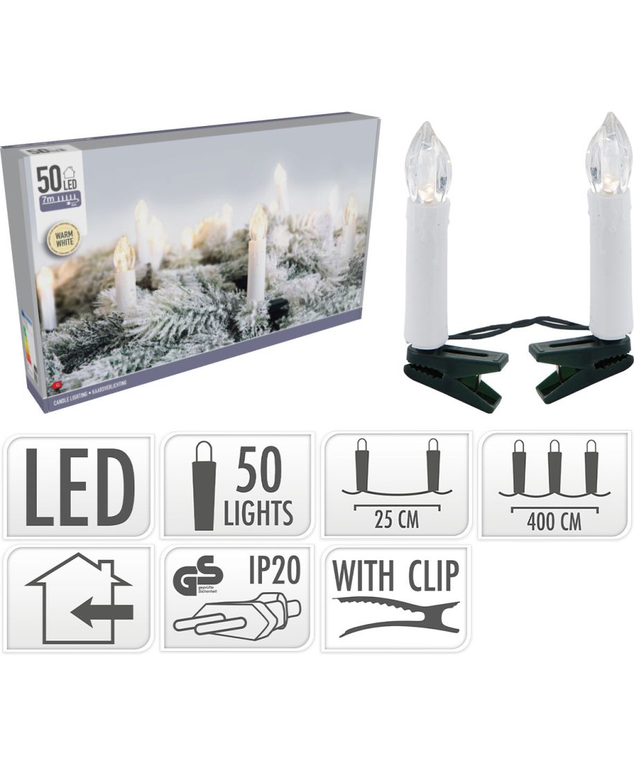 LAMPKI ŚWIECZKI 50 LED CIEPŁA BIAŁA DO WEWNĄTRZ