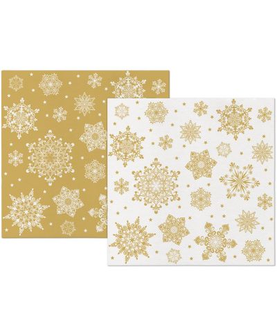 Serwetki DINNER AIRLAID 40X40cm 12szt fizelina Reverse Design Snowflakes gold-white