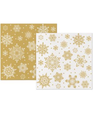 Serwetki DINNER AIRLAID 40X40cm 12szt fizelina Reverse Design Snowflakes gold-white