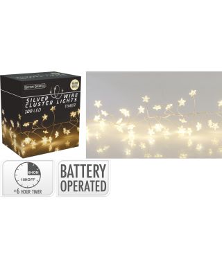 GIRLANDA ŚWIETLNA 100 DIOD LED NA SREBRNYM DRUCIE MOTYW GWIAZDY