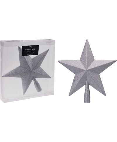 GWIAZDA NA CZUBEK CHOINKI 28 CM SREBRNA