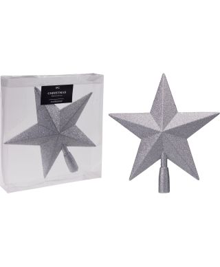 GWIAZDA NA CZUBEK CHOINKI 28 CM SREBRNA