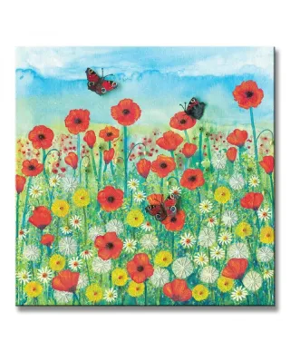 Peacocks And Poppies - Obraz na płótnie