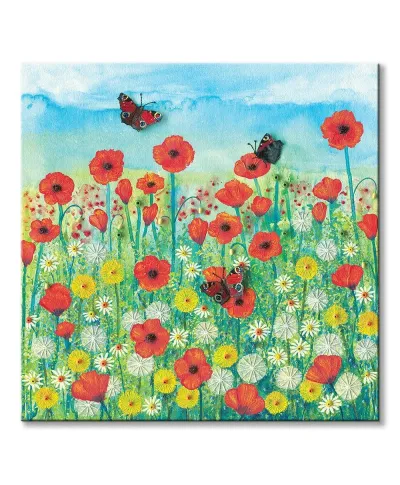 Obraz na płótnie - Łąka, Kwiatki, Maki -  Peacocks And Poppies -  85x85 cm