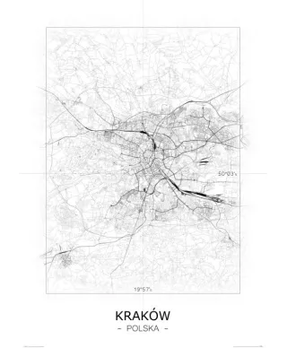 Kraków - Czarno-biała mapa