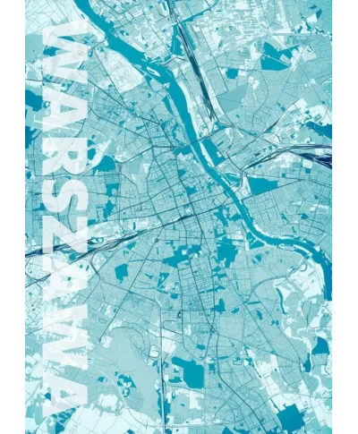 Plakat ścienny - Warszawa - Błękitna mapa - 40x50 cm