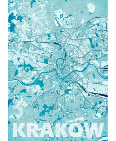 Plakat ścienny - Kraków - Błękitna mapa - 40x50 cm