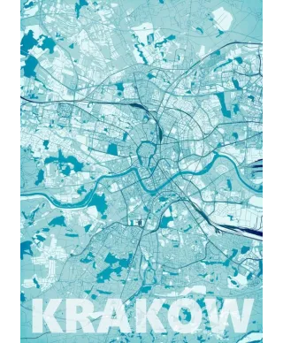 Plakat ścienny - Kraków - Błękitna mapa - 40x50 cm