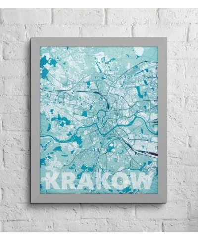Plakat ścienny - Kraków - Błękitna mapa - 40x50 cm