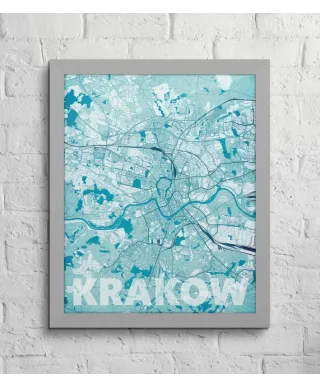 Plakat ścienny - Kraków - Błękitna mapa - 40x50 cm