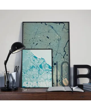 Plakat na ścianę - Gdańsk - Błękitna mapa - 40x50 cm