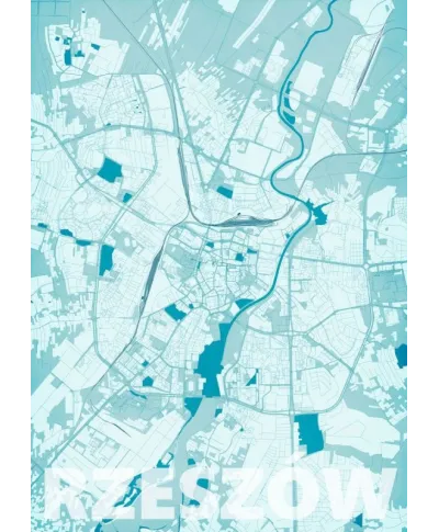Plakat ścienny - Rzeszów - Błękitna mapa - 40x50 cm