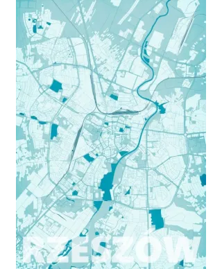Plakat ścienny - Rzeszów - Błękitna mapa - 40x50 cm