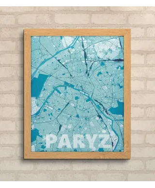 Plakat na ścianę - Paryż - Błękitna mapa - 40x50 cm