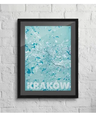 Plakat na ścianę - Kraków - Błękitna mapa - 50x70 cm