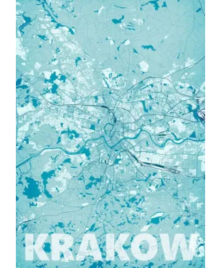 Plakat na ścianę - Kraków - Błękitna mapa - 50x70 cm
