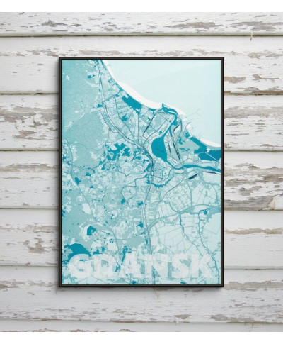 Plakat ścienny - Gdańsk - Błękitna mapa - 50x70 cm