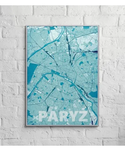 Plakat ścienny - Paryż - Błękitna mapa - 50x70 cm