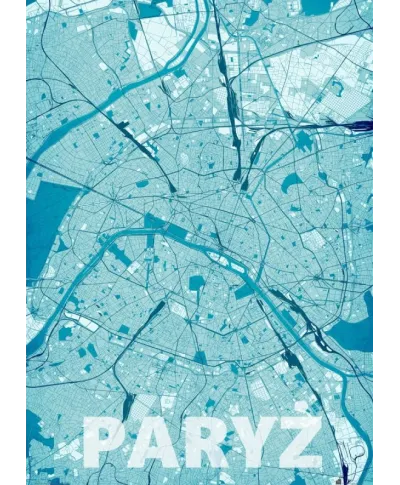 Plakat ścienny - Paryż - Błękitna mapa - 50x70 cm