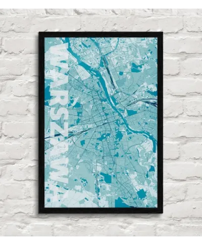 Plakat do salonu - Warszawa - Błękitna mapa - 61x91,5 cm