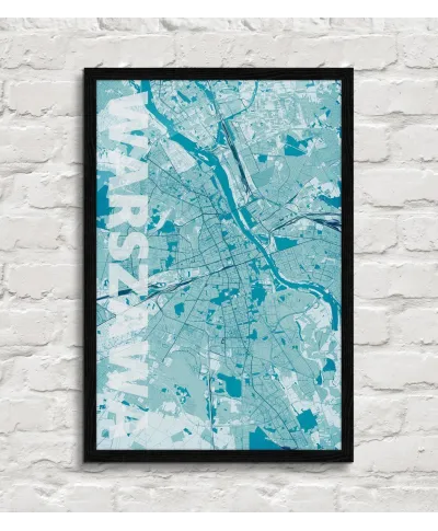 Plakat do salonu - Warszawa - Błękitna mapa - 61x91,5 cm