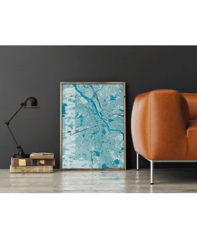 Plakat do salonu - Warszawa - Błękitna mapa - 61x91,5 cm