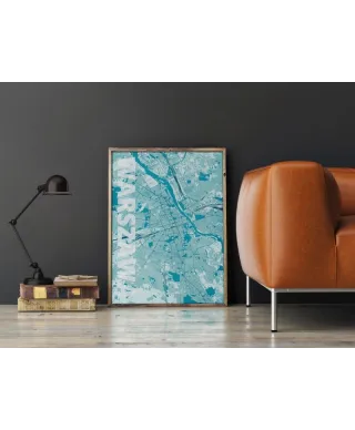 Plakat do salonu - Warszawa - Błękitna mapa - 61x91,5 cm