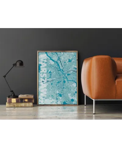Plakat do salonu - Warszawa - Błękitna mapa - 61x91,5 cm