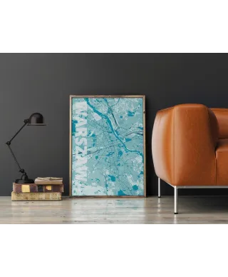 Plakat do salonu - Warszawa - Błękitna mapa - 61x91,5 cm