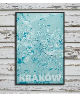 Plakat do sypialni - Kraków - Błękitna mapa - 61x91,5 cm