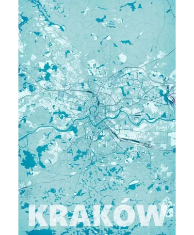 Plakat do sypialni - Kraków - Błękitna mapa - 61x91,5 cm