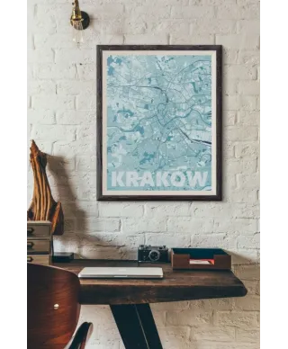 Plakat do sypialni - Kraków - Błękitna mapa - 61x91,5 cm