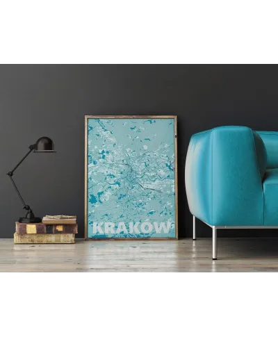 Plakat do sypialni - Kraków - Błękitna mapa - 61x91,5 cm