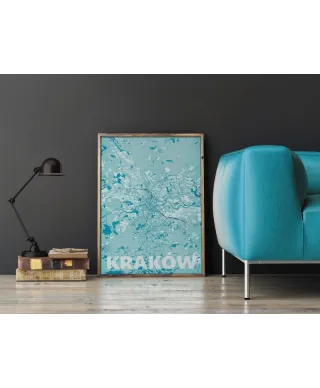 Plakat do sypialni - Kraków - Błękitna mapa - 61x91,5 cm