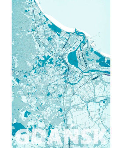Plakat do sypialni - Gdańsk - Błękitna mapa - 61x91,5 cm