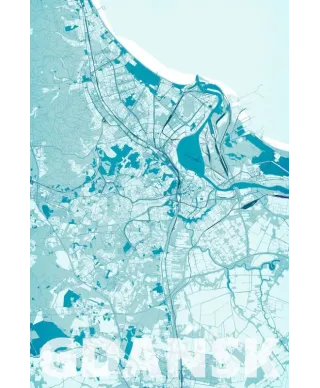 Plakat do sypialni - Gdańsk - Błękitna mapa - 61x91,5 cm