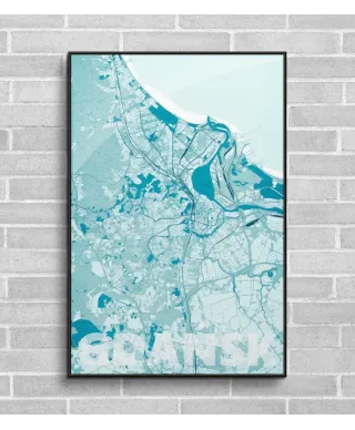 Plakat do sypialni - Gdańsk - Błękitna mapa - 61x91,5 cm