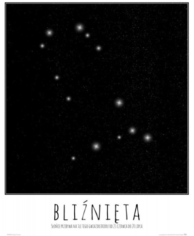 Bliźnięta konstelacja gwiazd z opisem - plakat