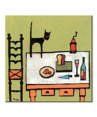 Cat On Table - obraz na płótnie