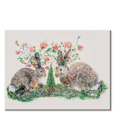 Rabbits And Roses - obraz na płótnie