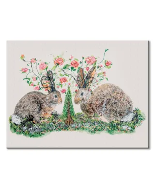 Rabbits And Roses - obraz na płótnie