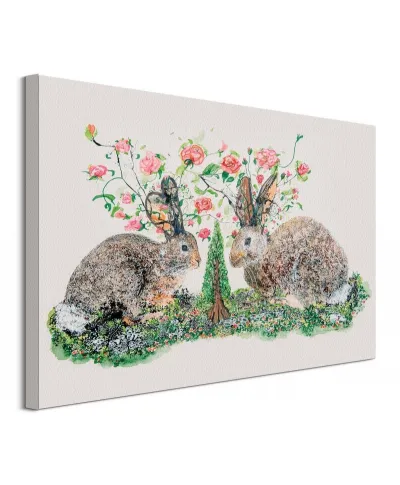 Rabbits And Roses - obraz na płótnie